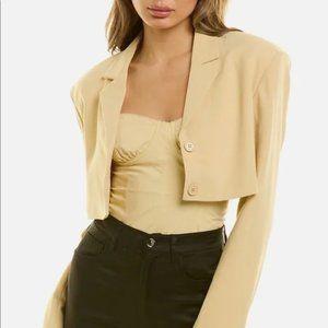 Danielle Bernstein & We Wore What - Cropped Stretch Herringbone Twill Blazer